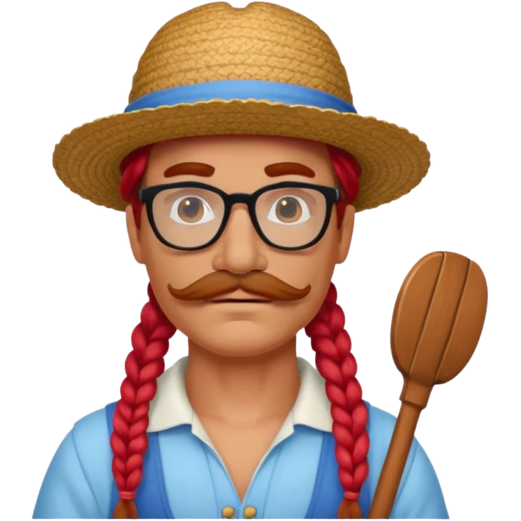 venice gondolier with long red braided hair, iconic hat, normal glassess and mustache emoji