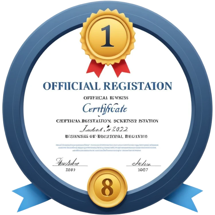 certificate with a checkmark and numbers, representing official business registration emoji