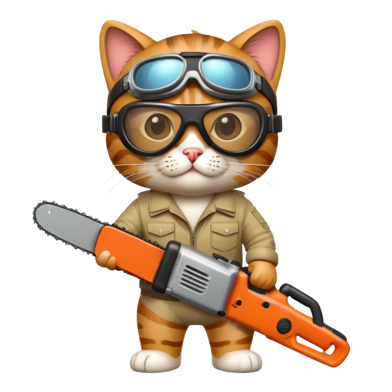 Крутой кот с бензопилой в очках авиаторах emoji