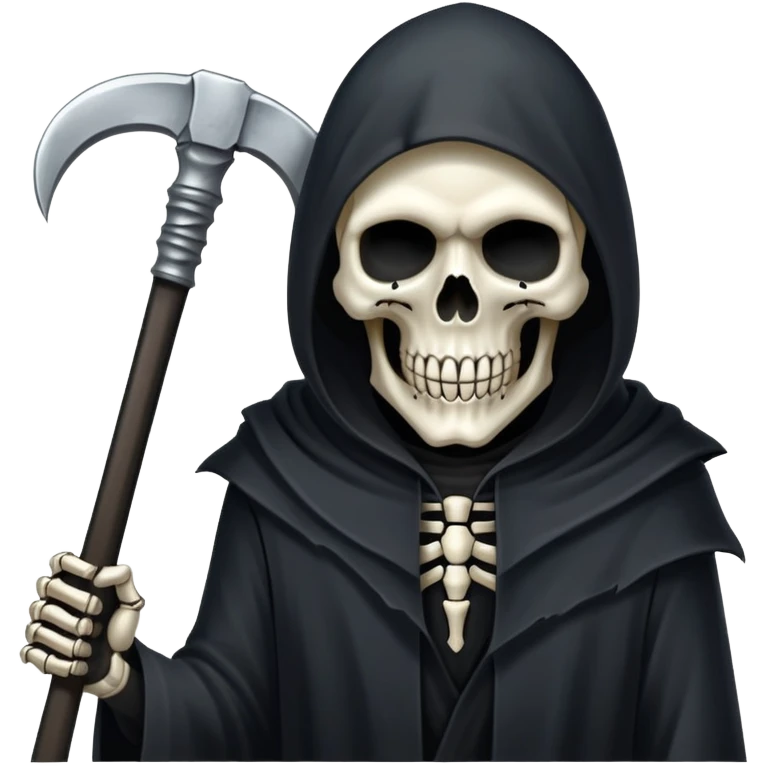 Grim reaper with scythe, skull face, death personified emoji
