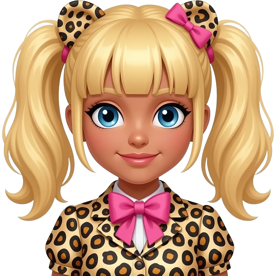 Make a gyaru girl!(Tanner skin and blonde hair with blue eyes and cheeta print clothes with a pink bow) emoji