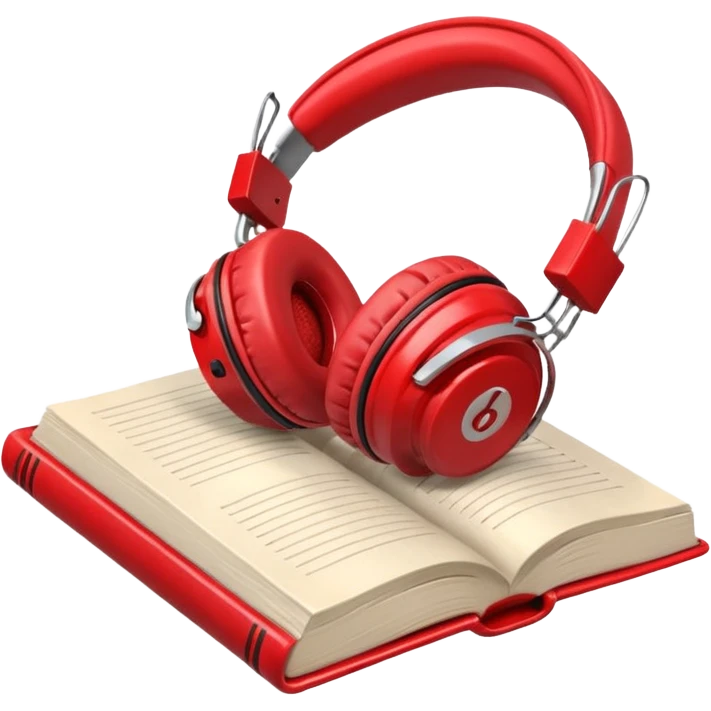 Red headphones laying on a closed red book emoji emoji