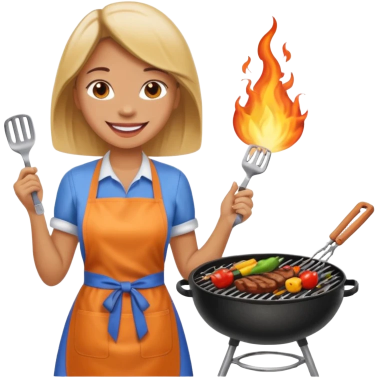 woman grilling bbq with apron emoji