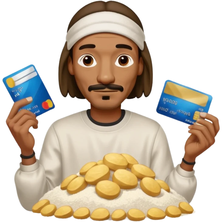 snoop dog holding a credit card in hand and a pile of flour beside him emoji