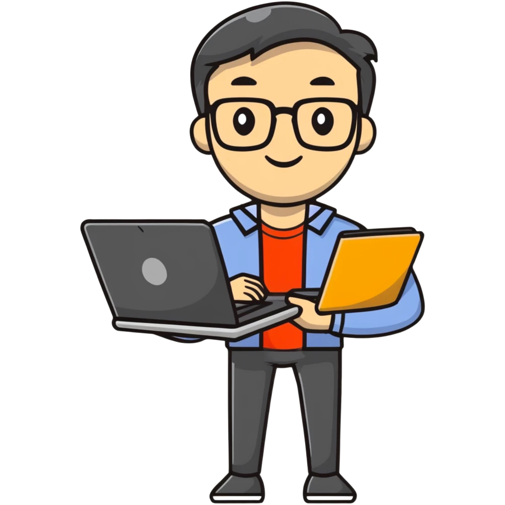 full body male teacher with attractive handsome face in casual clothes holding a laptop emoji