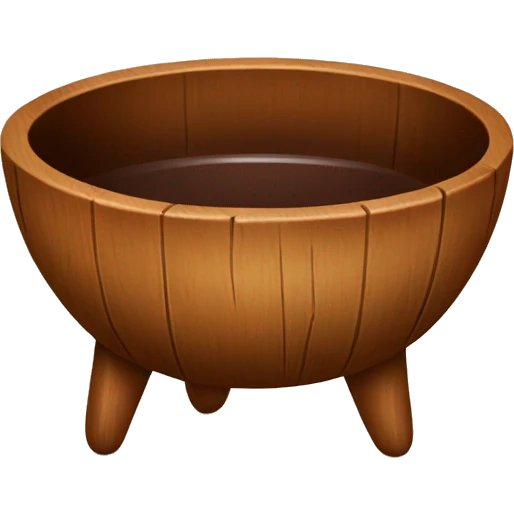 Brown wooden bowl with 4 legs filled with brown liquid  emoji