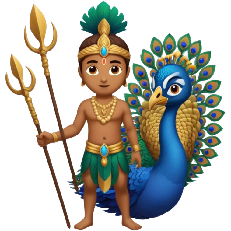 Add spear in Murugan's hand https://www.emojis.com/emoji/lord-murugan-with-peacock-2CT7AkyFuYy emoji