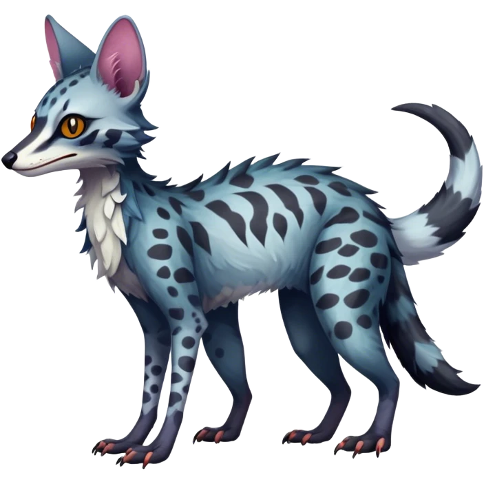 Feral Rare Fantasy dark colorful Vernid-Sergal-Genet-Trico-species by LiLaiRa, random markings, 4 legs, tufted ears, full body emoji
