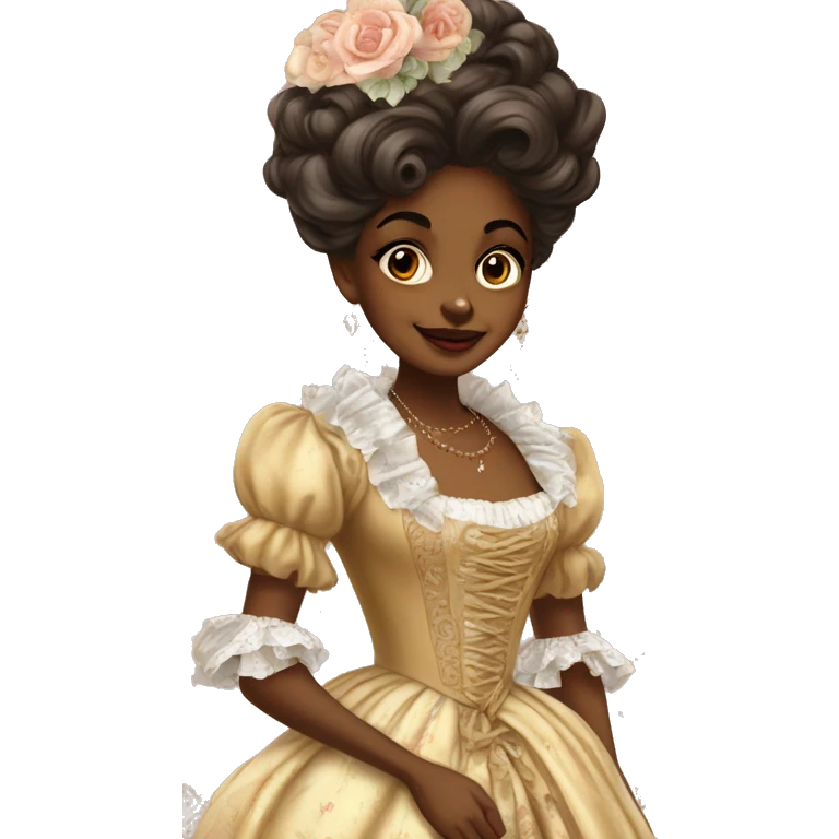 Brown skin girl vintage rococo full dress emoji