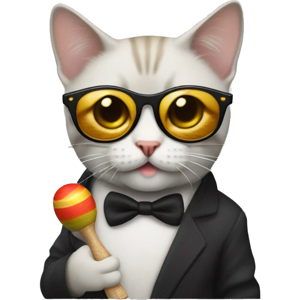 Hazme un gato con gafas sosteniendo unas maracas emoji