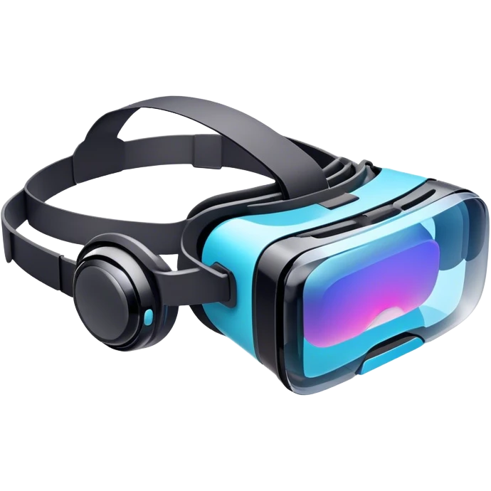 Show a VR headset or AR glasses, symbolizing the immersive experience. Include virtual objects or a 3D scene floating in the air in front of the headset. Use modern, tech-inspired colors. Do not include any emojis or smiley faces. Make the background transparent. emoji