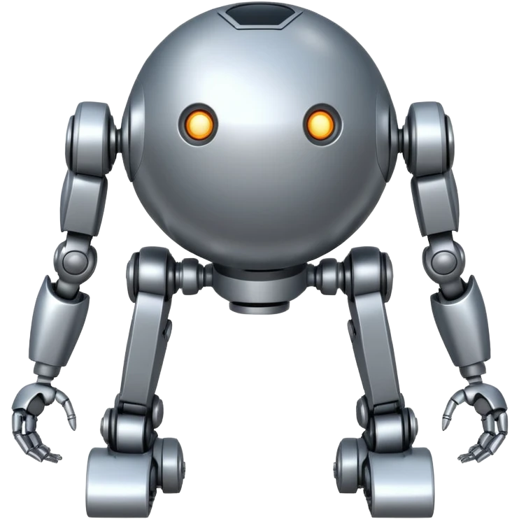 completely symmetrical 4 legged robot. center sphere with leg extending from each corner emoji