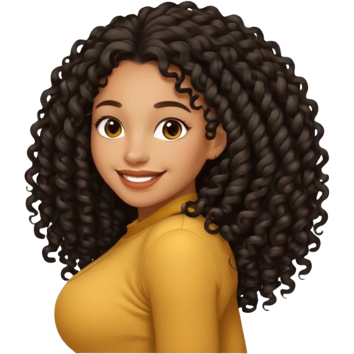 Uma mulher negra da pele clara com cabelo cacheados bem longo até a bunda  emoji