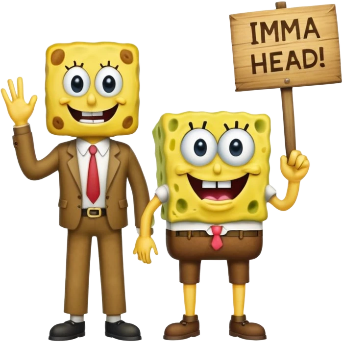 Make SpongeBob have his pants  and make him with mr krab and make them a wooden that’s says imma head out emoji