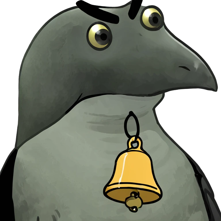 Crow on top of clock with a bell around its neck  emoji