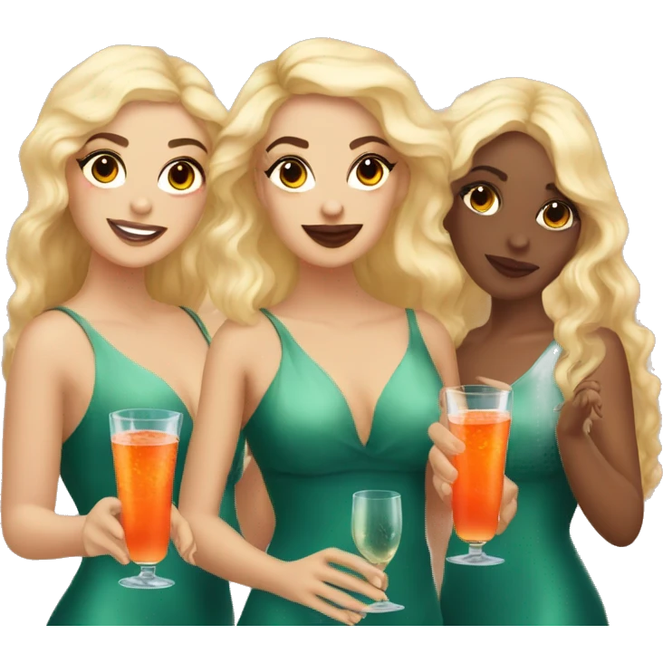 Three beautiful mermaids light skin drinking aperol emoji