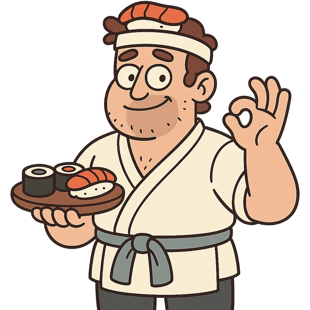 flat toon style sushi man character emoji