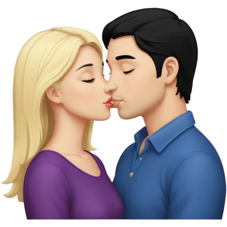 couple kissing black hair man blonde woman emoji