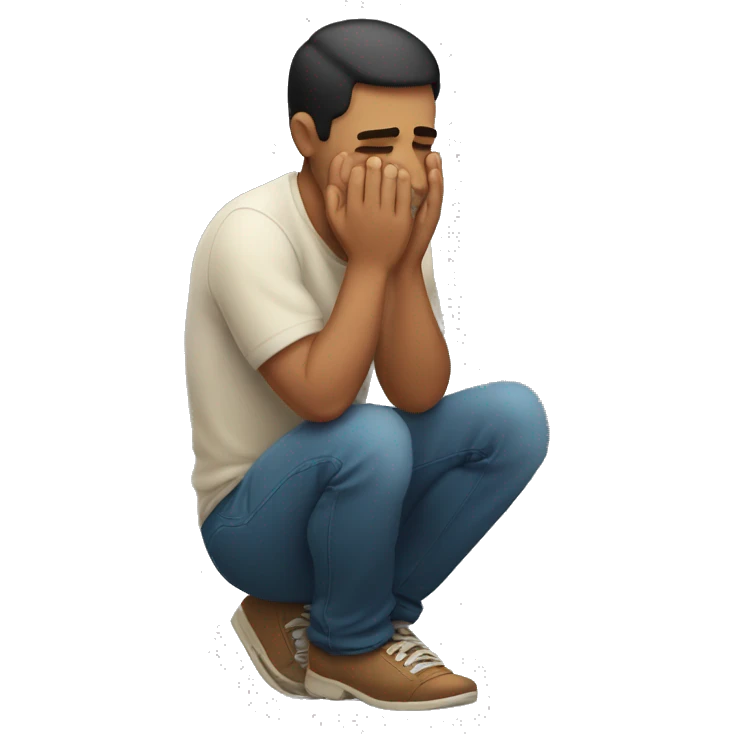 Hispanic man kneeling down but crying  emoji