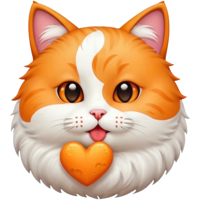 A cute circular cat blowing a smooch kiss with heart and little bite on the lower lip emoji
