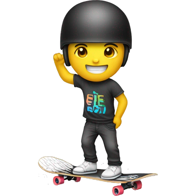 Ein hai auf einem Skateboard mit helm und schuhen und t shirt  emoji