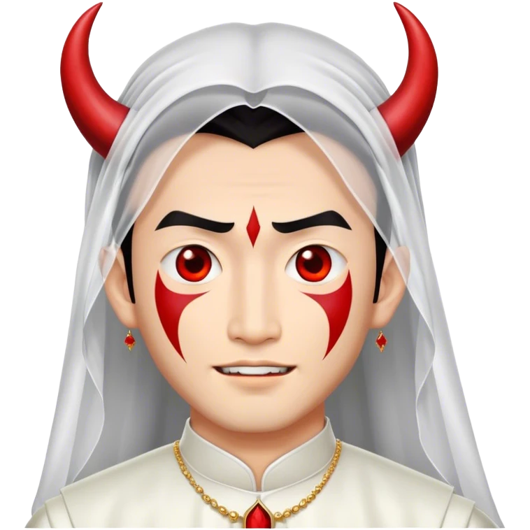 an asian male bride with the face of devil emoji