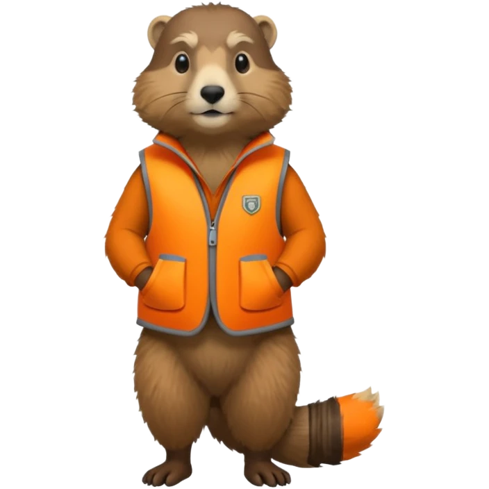 crea una marmota de cuerpo completo, que lleve un chaleco color naranja y que en el chaleco lleve el nombre (telamon) emoji