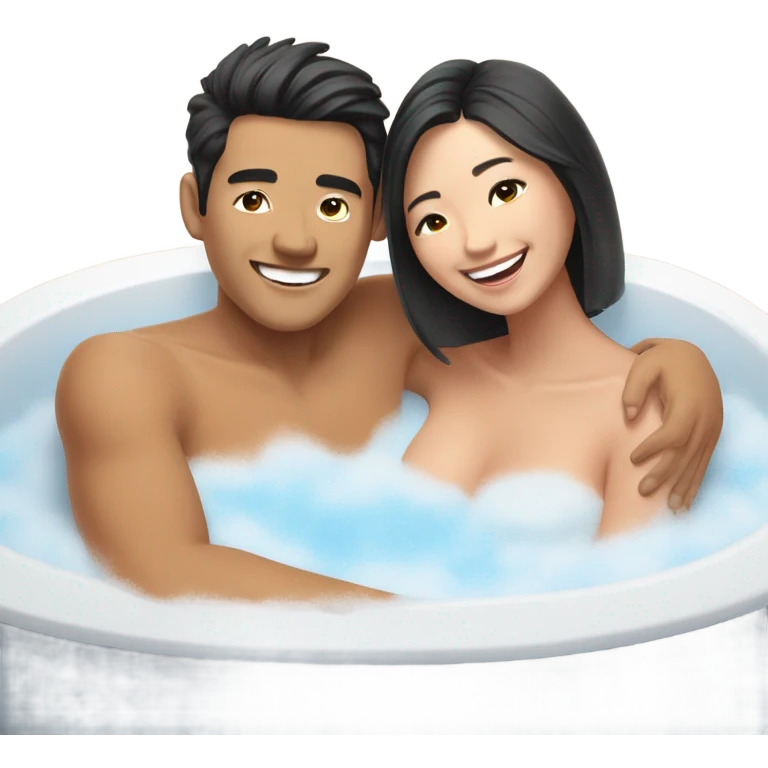 Asian Couple taking bath with bath bomb emoji