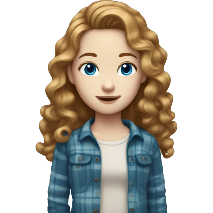 girl with long curly light brown hair blue eyes pale skin flannel emoji