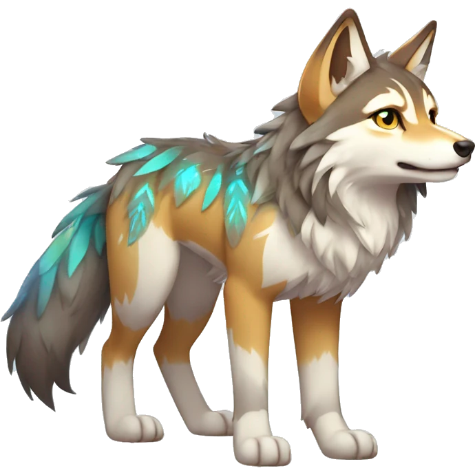 Colorful Shiny Fionbri-Falvie-sparkle-wolf-sona with tribal markings full body emoji