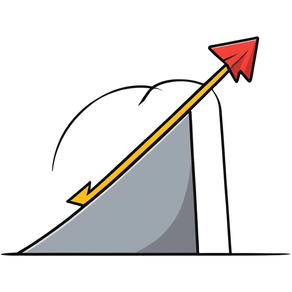 Arrow curving around an obstacle to reach target emoji
