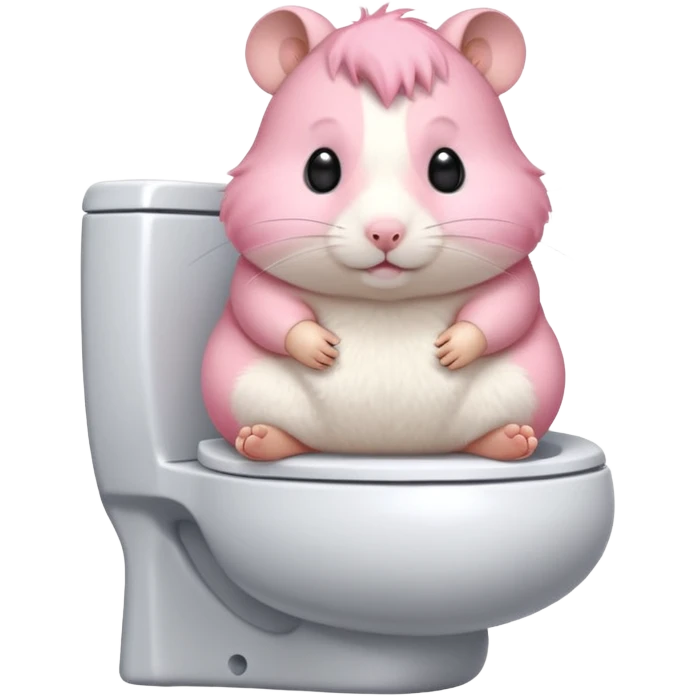 Cute chubby cartoon-style hamster sitting on toilet, sticker-style illustration emoji