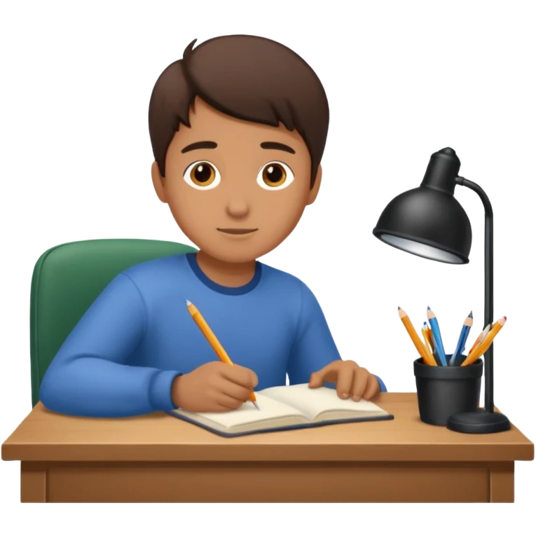 student sitting at desk studying emoji