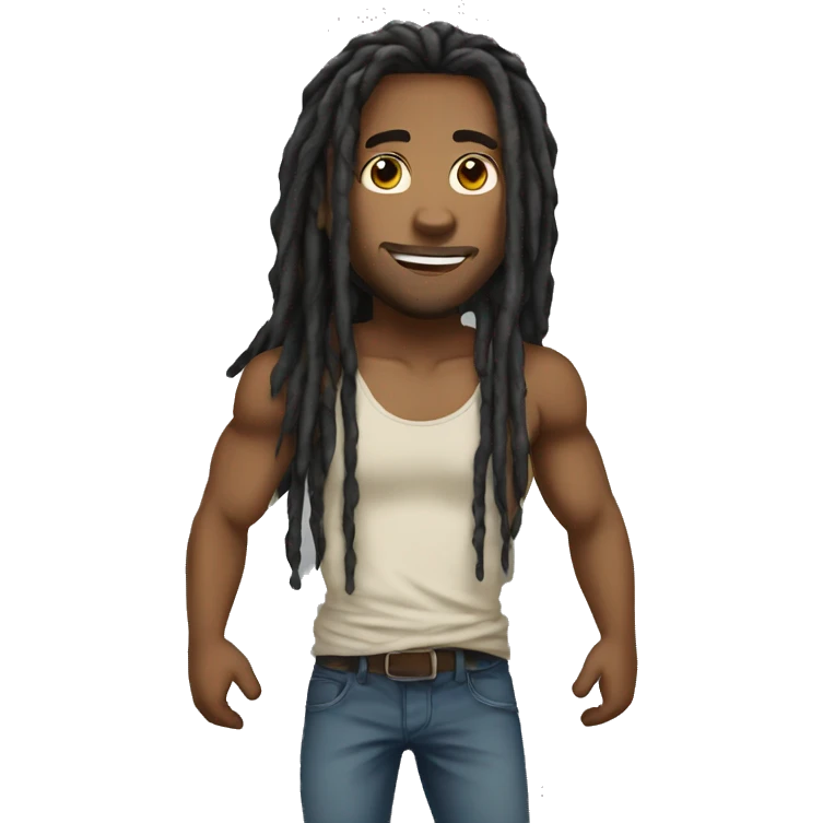 light skinned black man with long dreads and tank top standing emoji