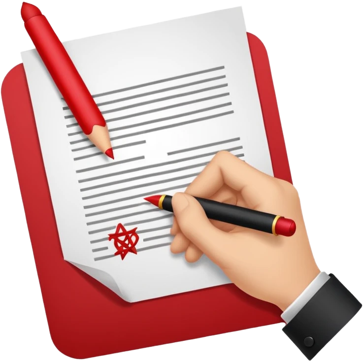 Minimalist emoji-style sticker of a hand signing a contract that says “YOUR SOUL” in bold letters, red ink, pentagram seal emoji