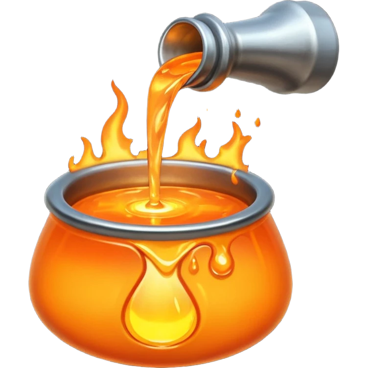 The crucible pours out metal. emoji
