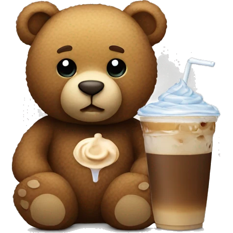 Teddy bear holding an iced coffee emoji