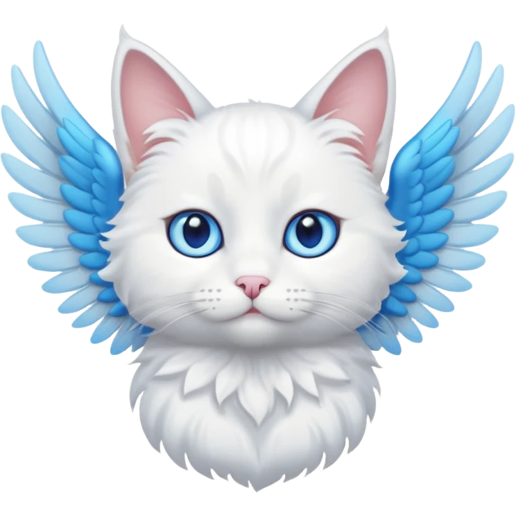 a white, little cat with blue eyes and wings emoji