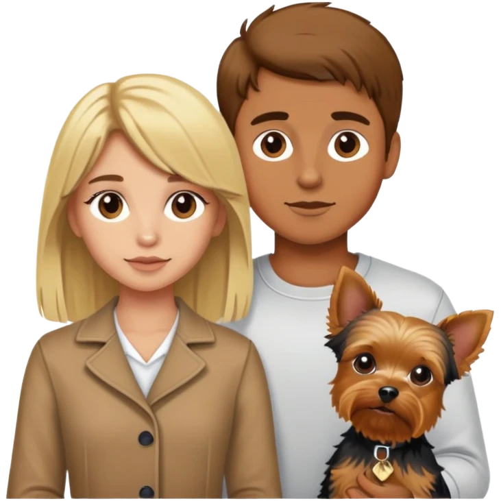tan skin brown hair boy, blonde girl with yorkie emoji
