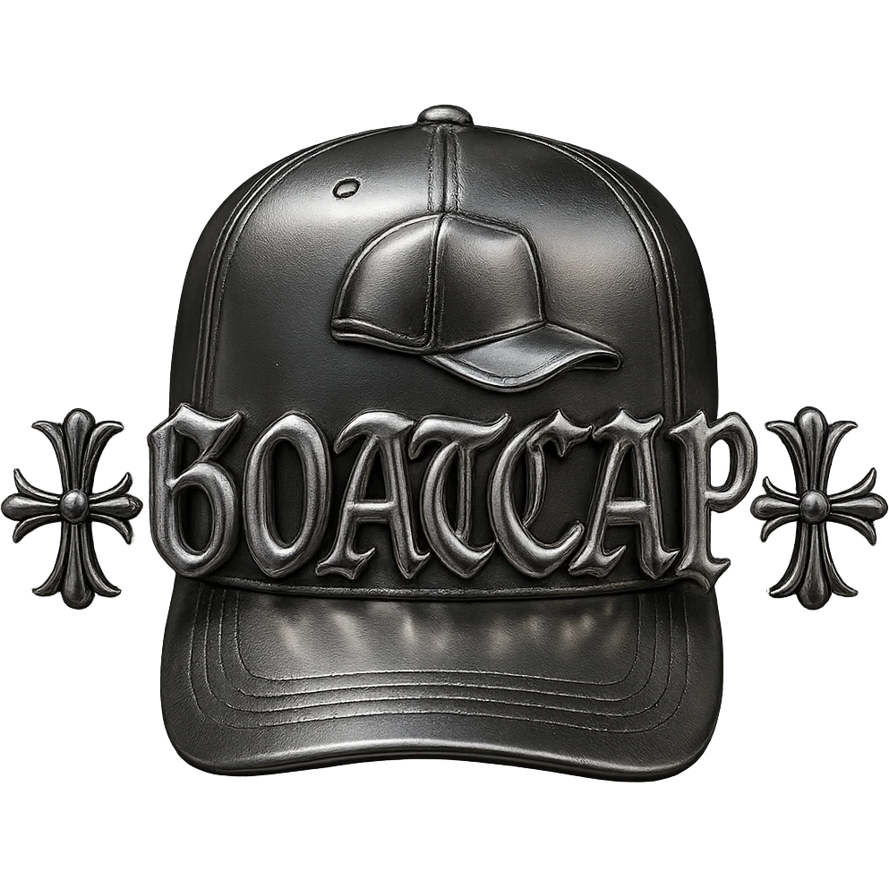 Add a cap graphic in the same Chrome Hearts style, with metallic chrome effects, gothic details, and ornate embellishments, keeping the '60ATCAP' text and overall look. emoji