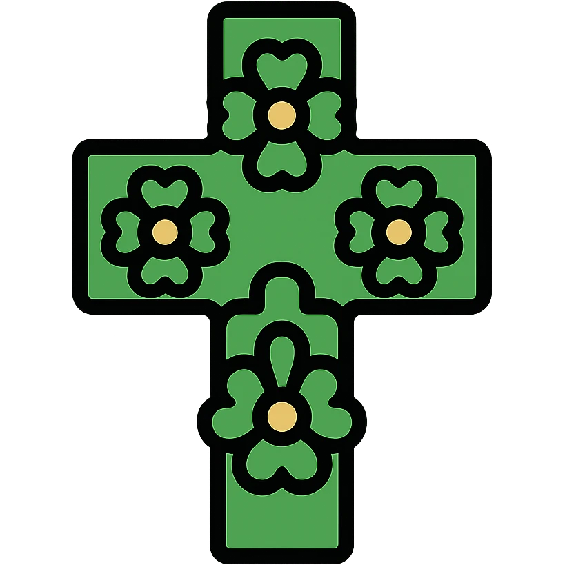 cross decorated with green flowers emoji