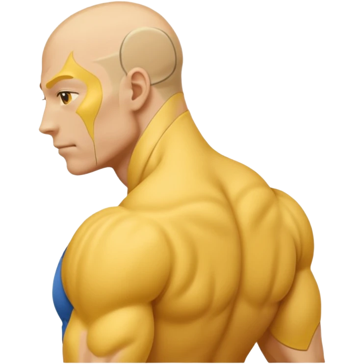 Emoji of Shoulders Muscle from side view, the human is yellow like on iphones. He has big shoulders. His skin is completely yellow and has no hair or facial expressions and has no clothing. emoji
