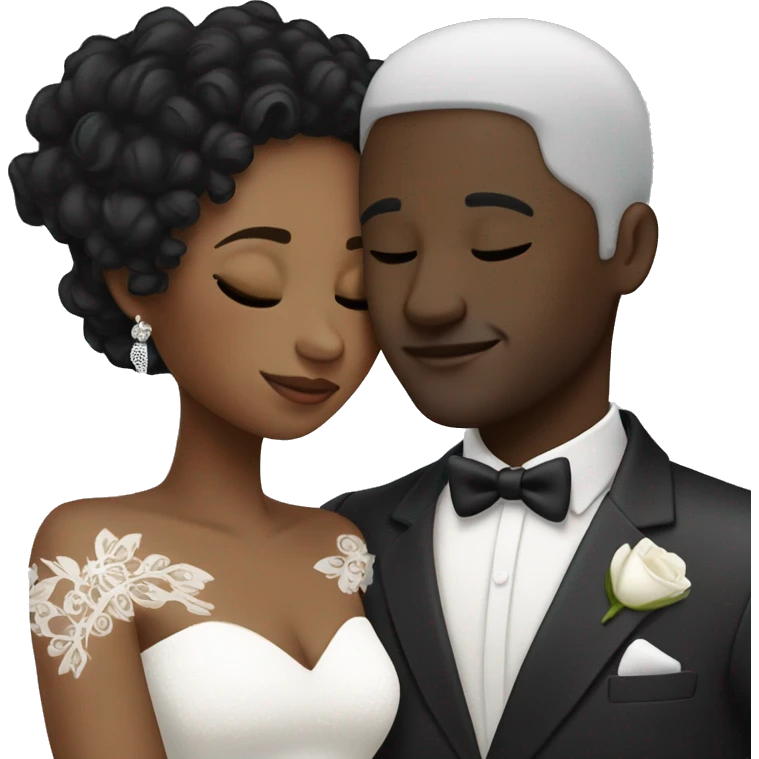 African Bride and Groom. Black short curly hair. Hugging each other. Eyes closed. emoji