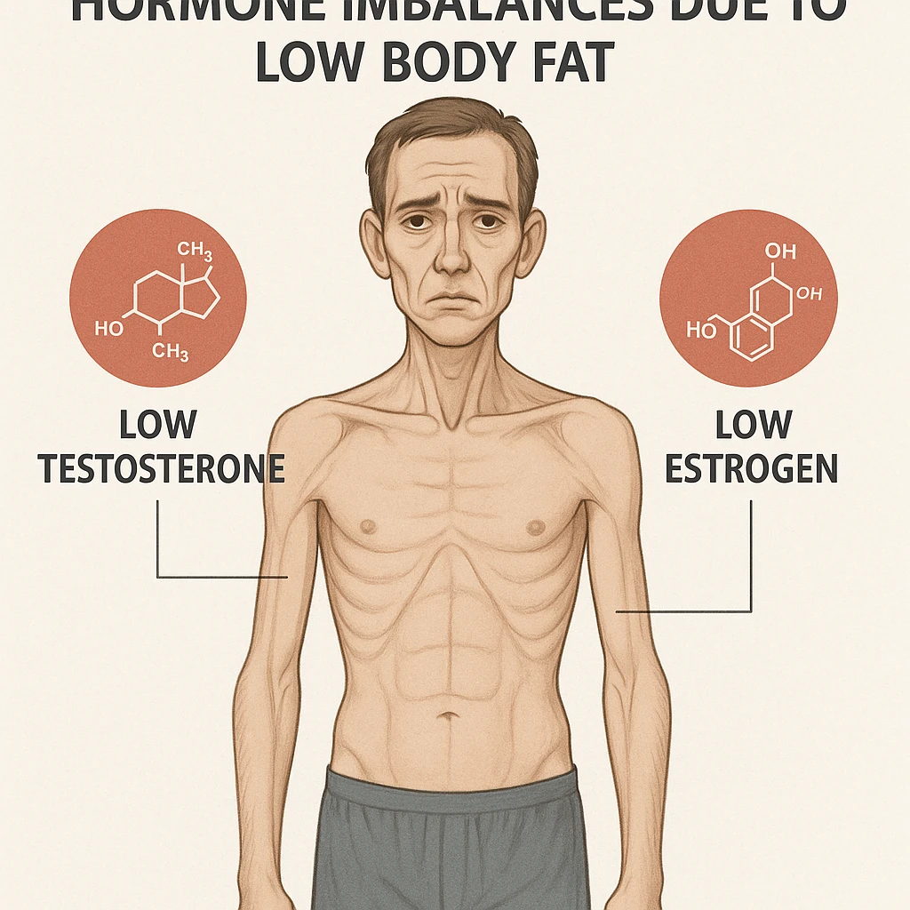 Uomo con squilibri ormonali a causa dei grassi bassi nel corpo e ha testosterone ed estrogeni bassi, in italiano emoji