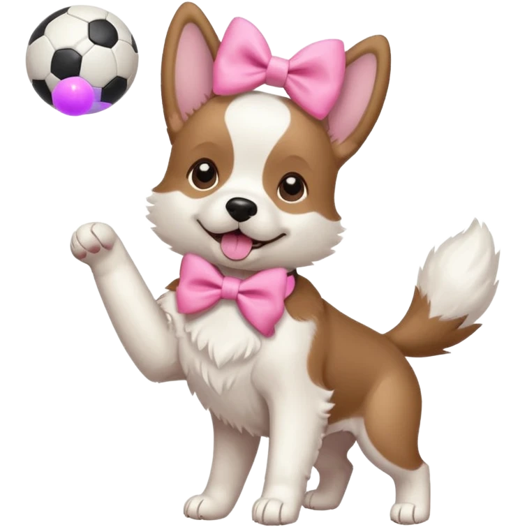 girly dog with a pink bow jumping in the air to catch a ball emoji
