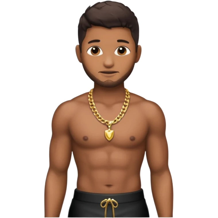 Usher with dark brown hair, shirtless with necklace, metallic black pants emoji