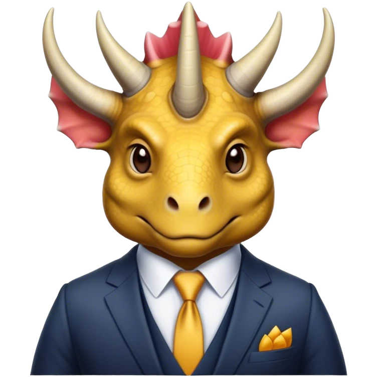 kind face of a triceratops in a suit emoji