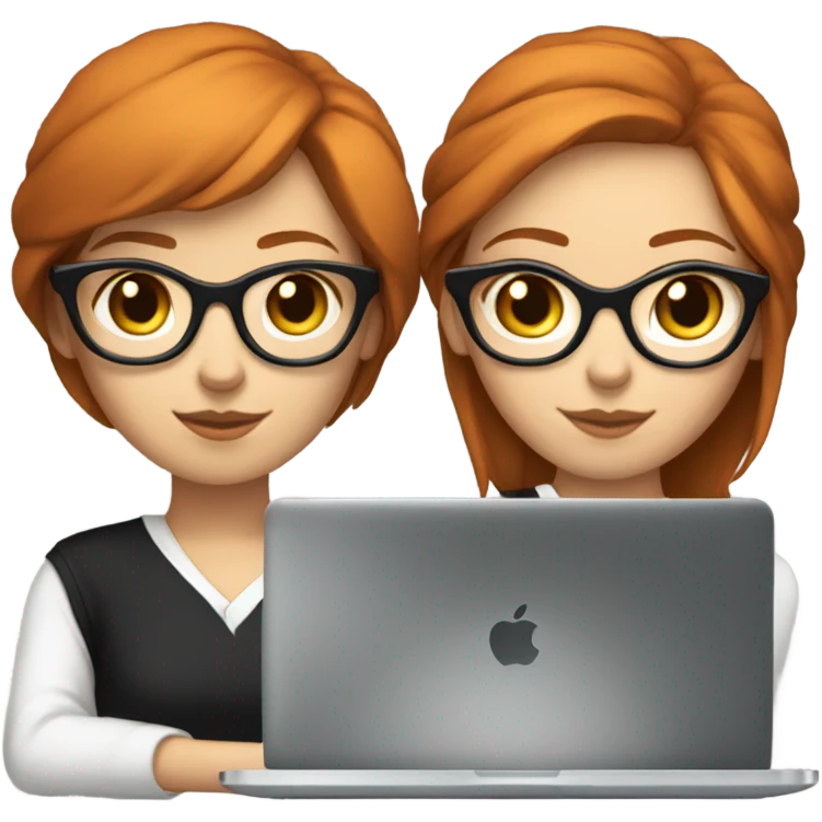 redhead short straight hair girl with black glasses using a mac laptop emoji