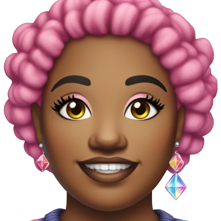 Large Plus size black woman with pink curly pixie cut hair and a rainbow tie dye sweater , and diamond stud earrings  emoji