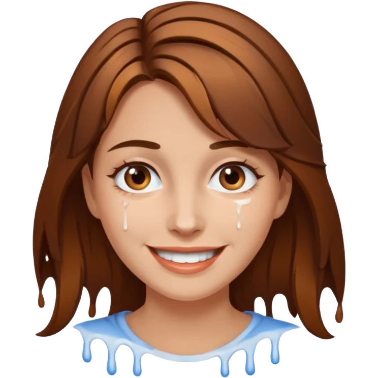 Brown Hair Woman , white paint , drip, face, happy emoji